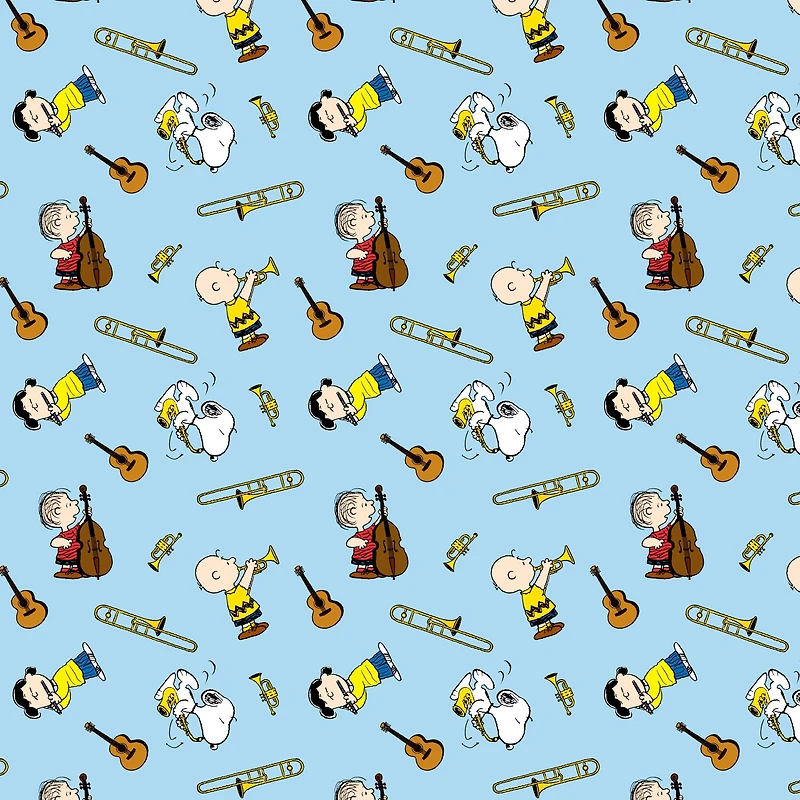 Peanuts® Music Toss on Blue Cotton Fabric