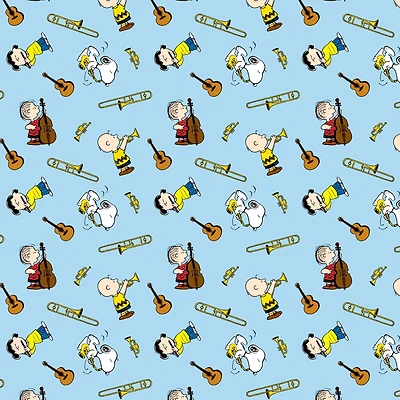 Peanuts® Music Toss on Blue Cotton Fabric