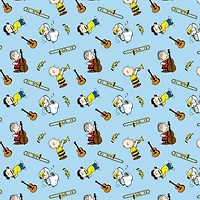 Peanuts® Music Toss on Blue Cotton Fabric
