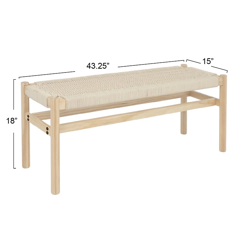 Hello Honey® Fernway 18" Solid Wood and Woven Rope Entryway Bench