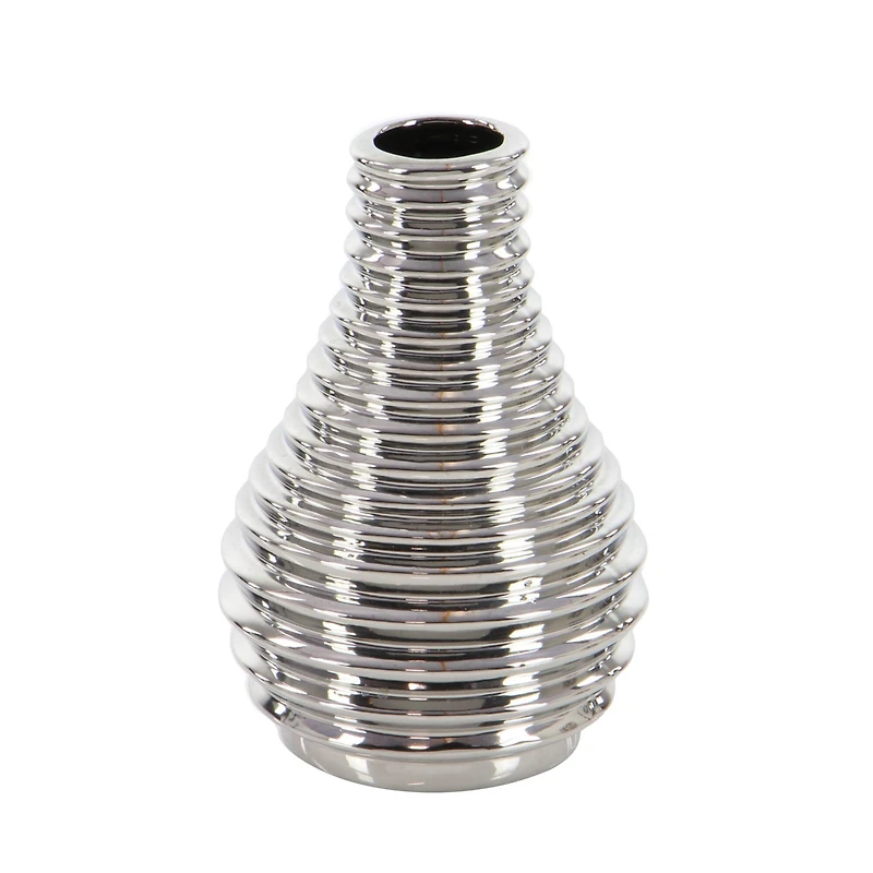 Set of 3 Silver Ceramic Glam Vase, 8" x 5"