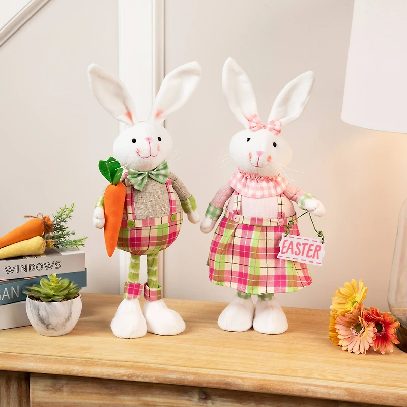 19" Bunny Rabbit Figurines with Easter Sign Spring Décor, 2ct.