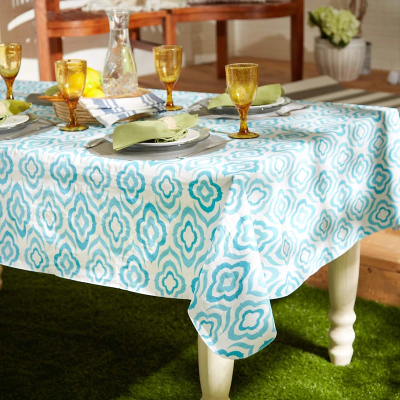 Blue Ikat Vinyl Tablecloth 70" Round