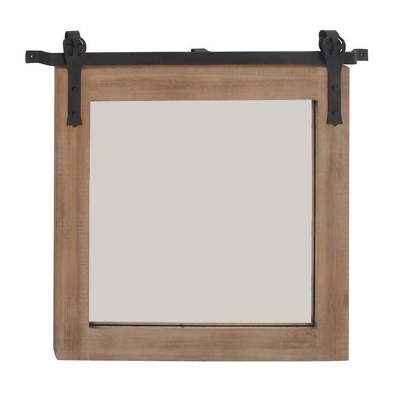 Brown Industrial Wood Wall Mirror