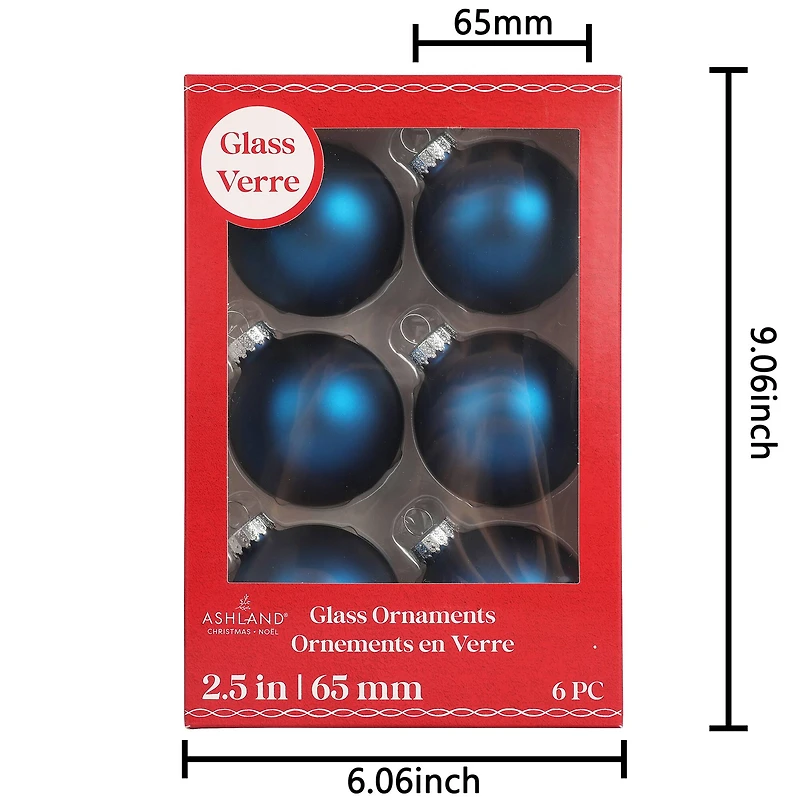 6 Pack 2.5" Satin Glass Ball Ornaments by Ashland