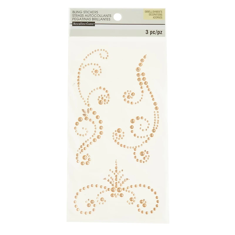 12 Packs: 3 ct. (36 total) Champagne Rhinestone Flourish Stickers by Recollections™