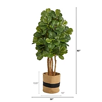 5ft. Fiddle Leaf Fig Artificial Tree in Handmade Natural Cotton Planter