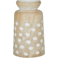 Light Brown Wood Carved Dotted Pillar Candle Holder Set