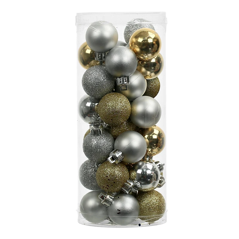 34 Pack 1" Silver & Gold Plastic Ball Ornaments by Ashland®