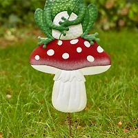 Glitzhome® 30" Metal Stacked Mushroom & Frog Yard Stake