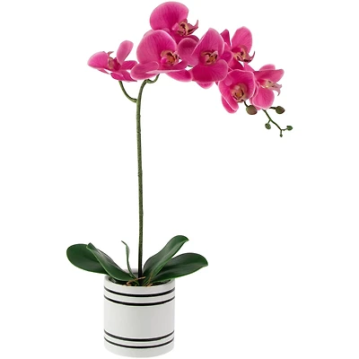 24" Real Touch™ Pink Orchid in a Striped Ceramic Pot