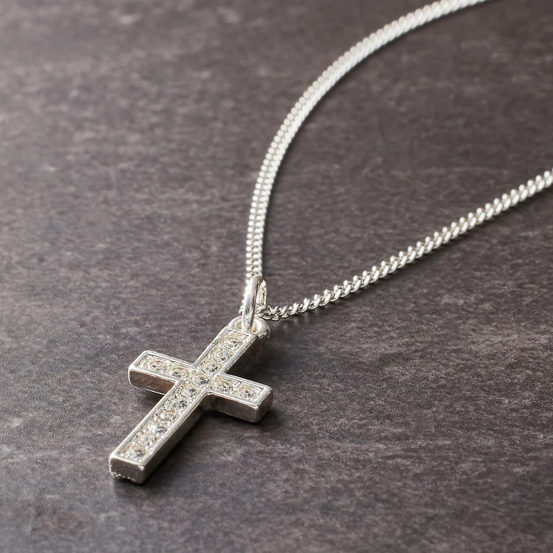 Charmalong™ Silver Plated Pavé Cross Charm by Bead Landing™