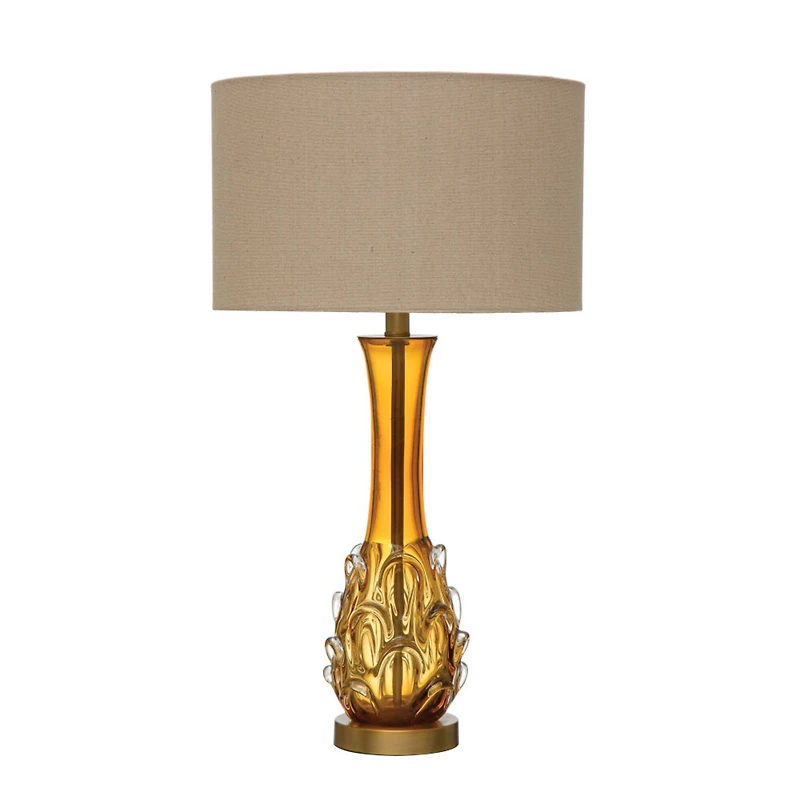 Hello Honey® 26.5" Amber Mid Century Glass Table Lamp with Fabric Shade