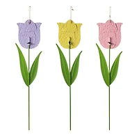 Glitzhome® 24" Easter Metal Tulips Yard Stake Set