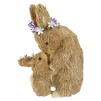 12" Brown Mommy & Baby Bunny Sisal Easter Figure