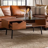 Acorn Mid Century Modern Wood and Glass Coffee Table