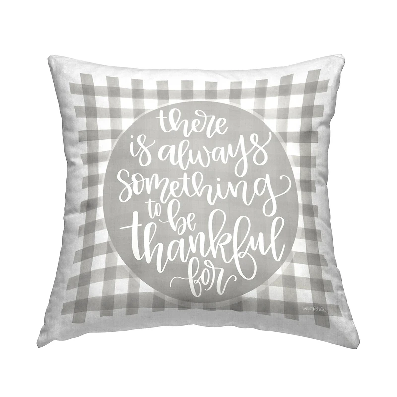 Stupell Industries Always Something Thankful For Phrase Grey Plaid Throw Pillow 18" x 18"