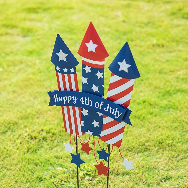 Glitzhome® 30" Patriotic Firecracker Yard Stake