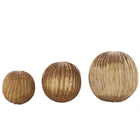 Brown Teak Wood Carved Textured Orbs Set