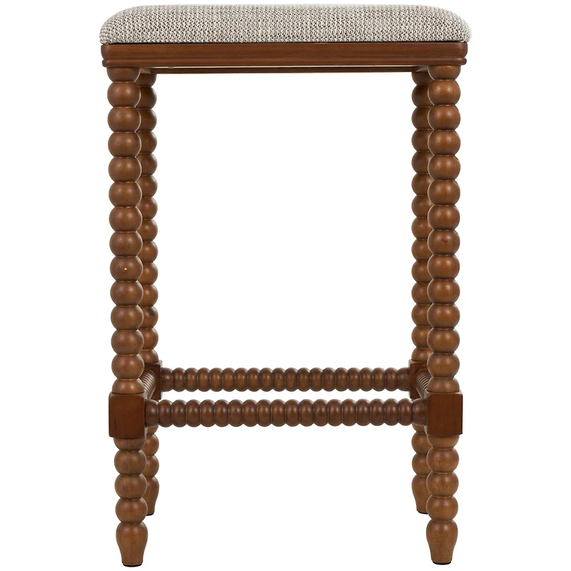 Brown Fabric Counter Stool with Wood Perle Legs & Beige Cushion