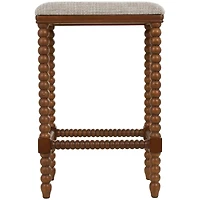 Brown Fabric Counter Stool with Wood Perle Legs & Beige Cushion