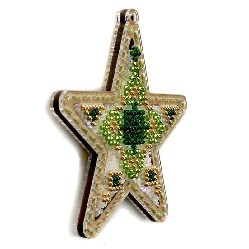 Wonderland Crafts Green & Gold Star Christmas Ornament Bead Embroidery Kit