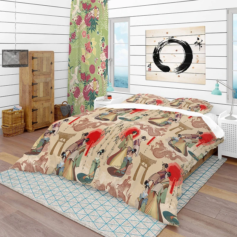 Designart 'Japanese Geishas & Dragons' Oriental Bedding Set