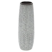 16" Gray Stoneware Eclectic Vase