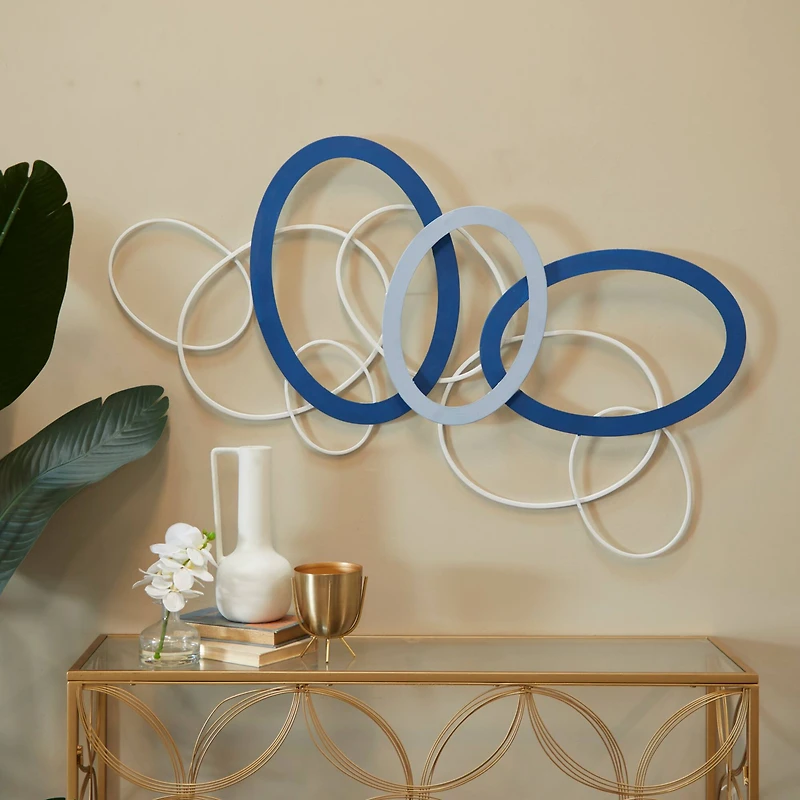 CosmoLiving by Cosmopolitan Blue Metal Overlapping Oval Geometric Wall Decor 43" x 2" x 22"