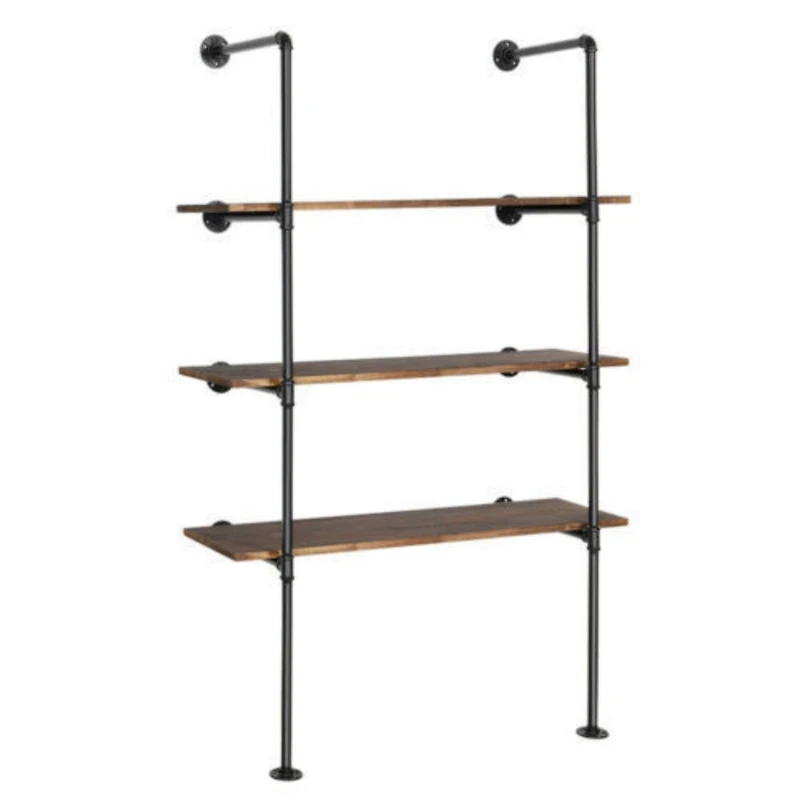 NEX™ 55" Black DIY Industrial Wall-Mounted Iron Pipe Open Bookshelf