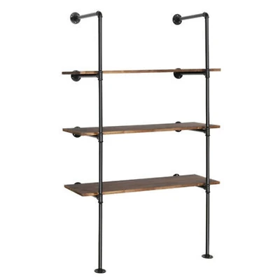 NEX™ 55" Black DIY Industrial Wall-Mounted Iron Pipe Open Bookshelf