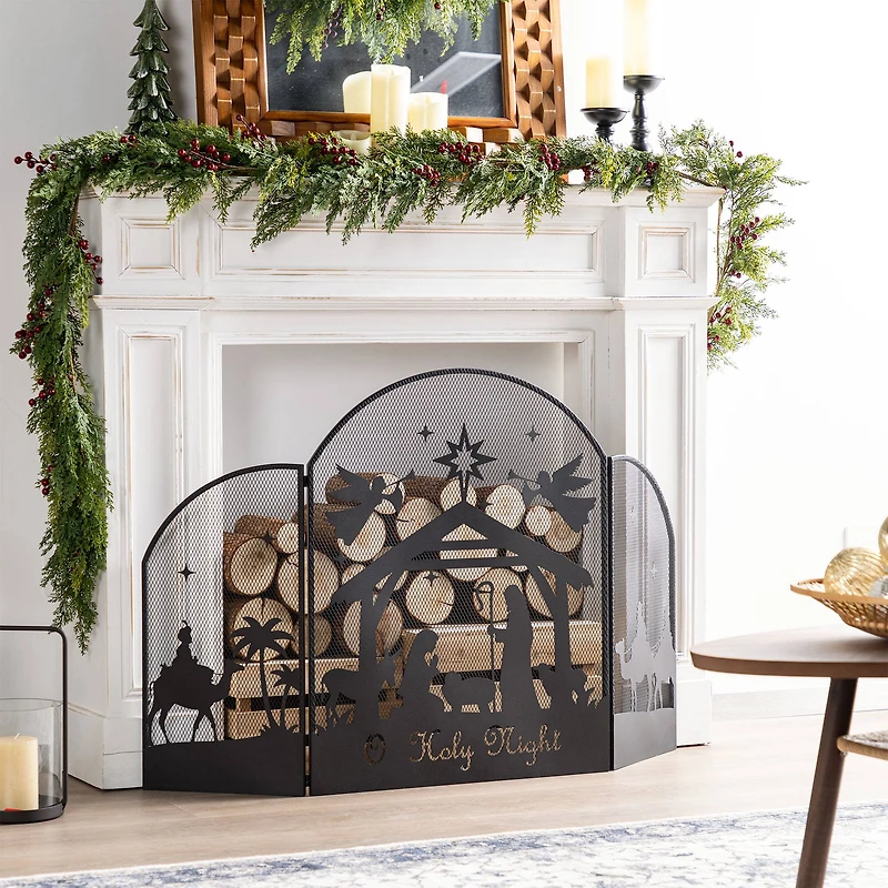 Glitzhome® 48" Christmas Metal Mesh Silhouette Nativity Scene Screen