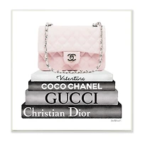 Stupell Industries Pink Quilted Purse on Modern Chic Bookstack,12" x 12"