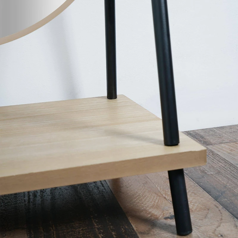 Metal & Wood Oval Cheval Swivel Floor Mirror with Shelf - 22" x 67"