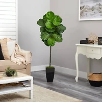 4.5ft. Fiddle Leaf Tree in Black Metal Planter