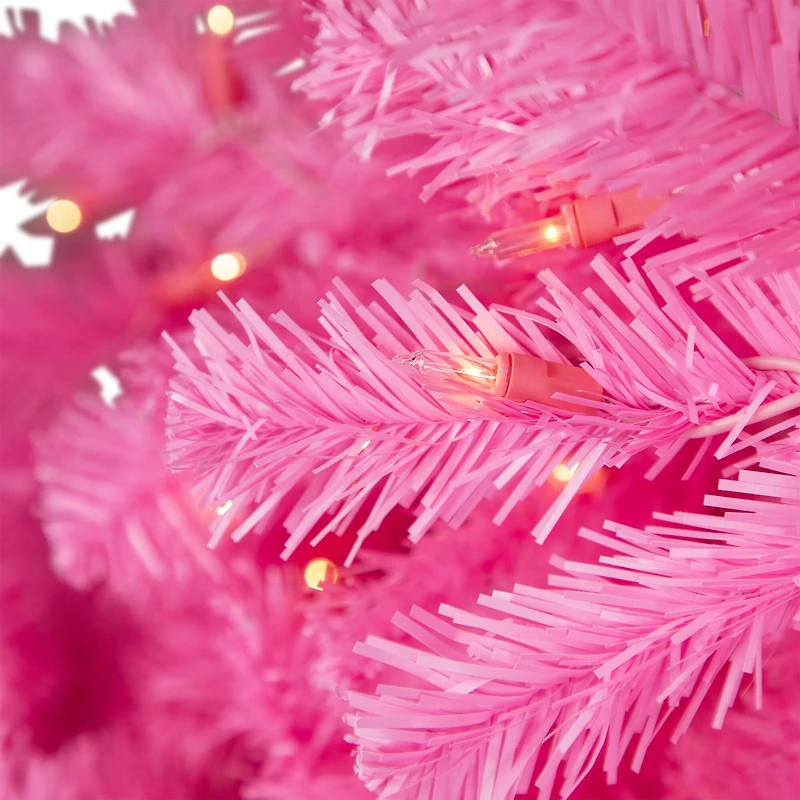 7ft. Pre-Lit Medium Pink Pine Artificial Christmas Tree, Clear Lights