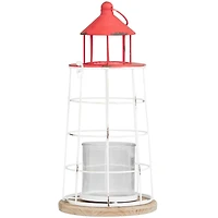 15" Red Metal Distressed Decorative Light House Candle Lantern