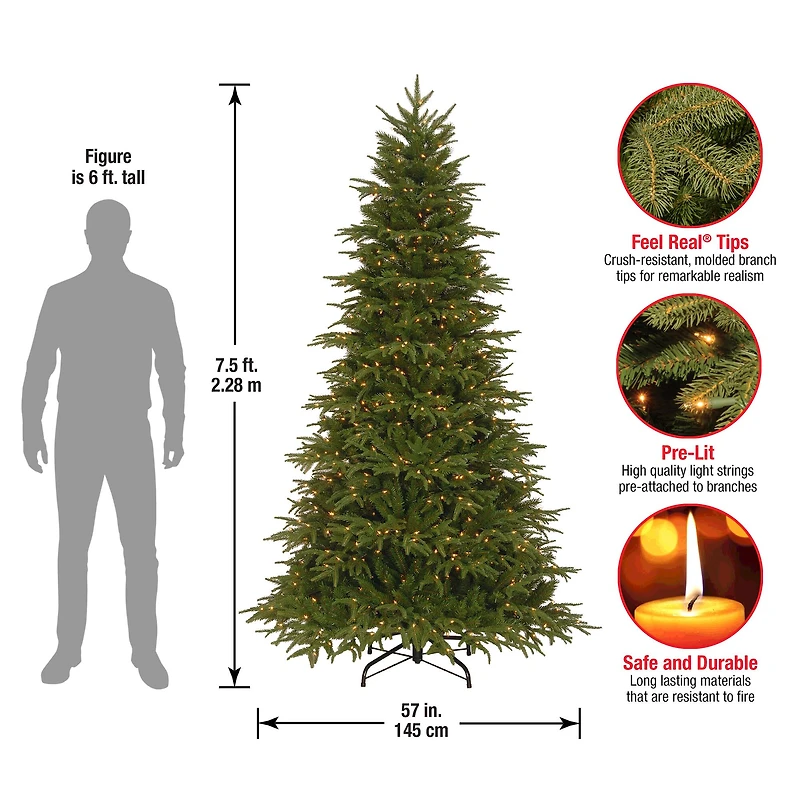 7.5ft. Pre-Lit Feel-Real® Northern Frasier Fir Artificial Christmas Tree, Clear Lights