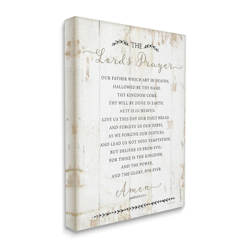 Stupell Industries The Lords Prayer Our Father Rustic Distressed White Wood Look Canvas Wall Art