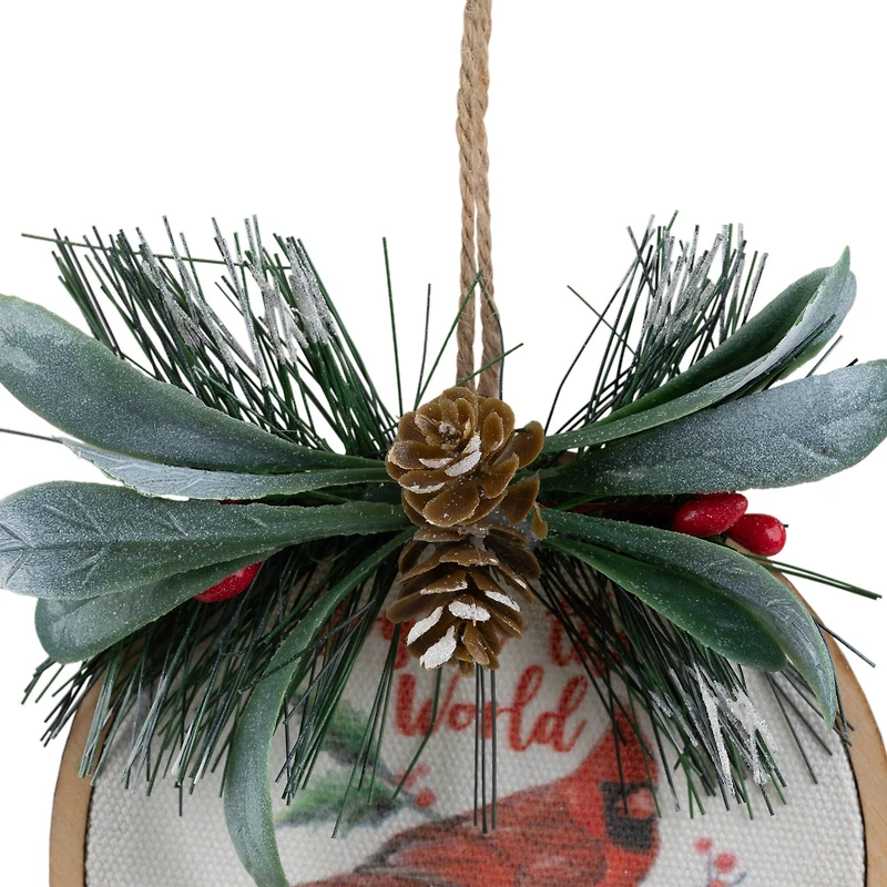 Cardinal and Pinecone "Joy to the World" Pine Disc Christmas Ornament - 5.25"