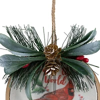 Cardinal and Pinecone "Joy to the World" Pine Disc Christmas Ornament - 5.25"