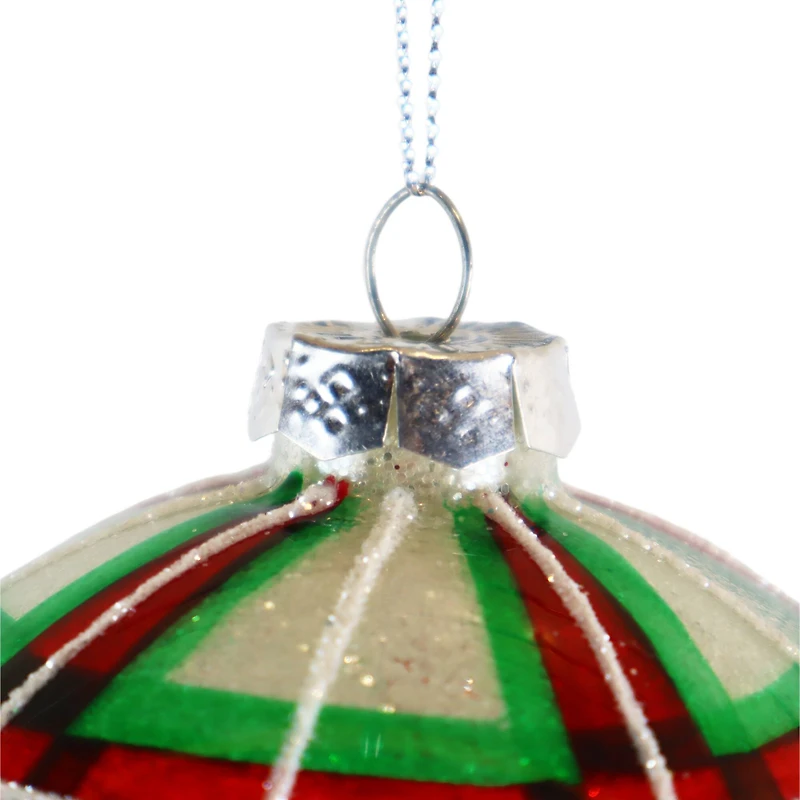 4" Red & White Plaid Glass Ball Ornament by Ashland®