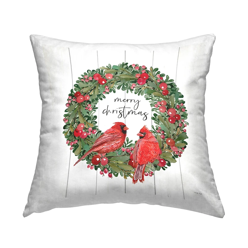 Stupell Industries Merry Christmas Cardinal Wreath Throw Pillow