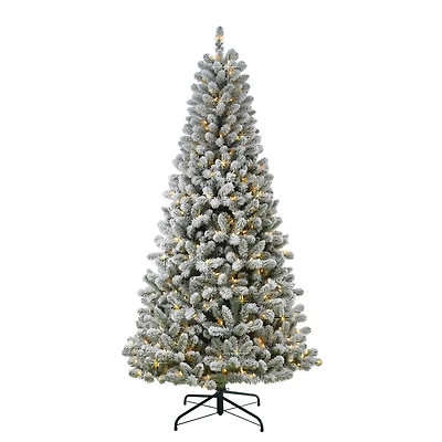 7.5ft. Pre-Lit Flocked Virginia Pine Artificial Christmas Tree, Color Changing LED Lights