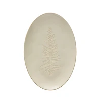 Hello Honey® 12" Wide White Oval Debossed Stoneware Platter with Tree Design