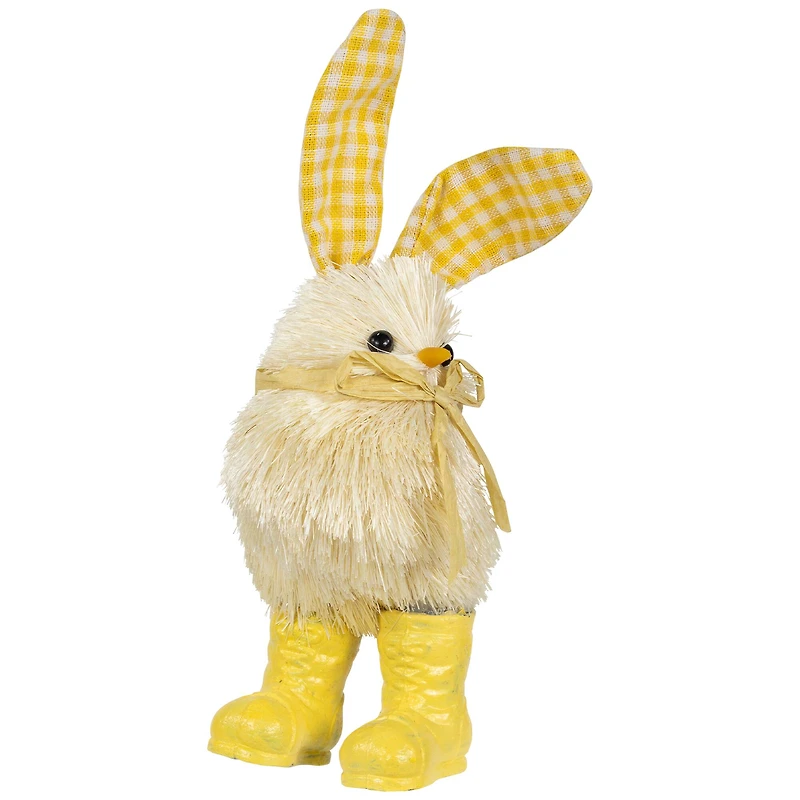 7" Yellow Easter Chick Accent with Plaid Rabbit Ears & Rainboots 