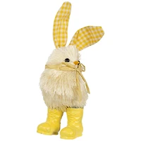 7" Yellow Easter Chick Accent with Plaid Rabbit Ears & Rainboots 