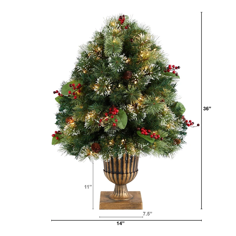 3ft. Pre-Lit Snow Tip Berries & Pinecones Artificial Christmas Plant in Urn, LED Lights