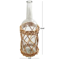 23" Clear Glass Handmade Tall Vase with Brown Rattan Woven Lower Body