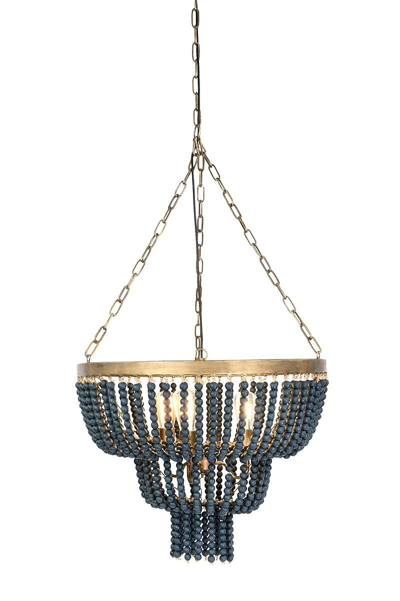 Hello Honey® 25.5" Iron Pendant Light With Blue Wood Beads